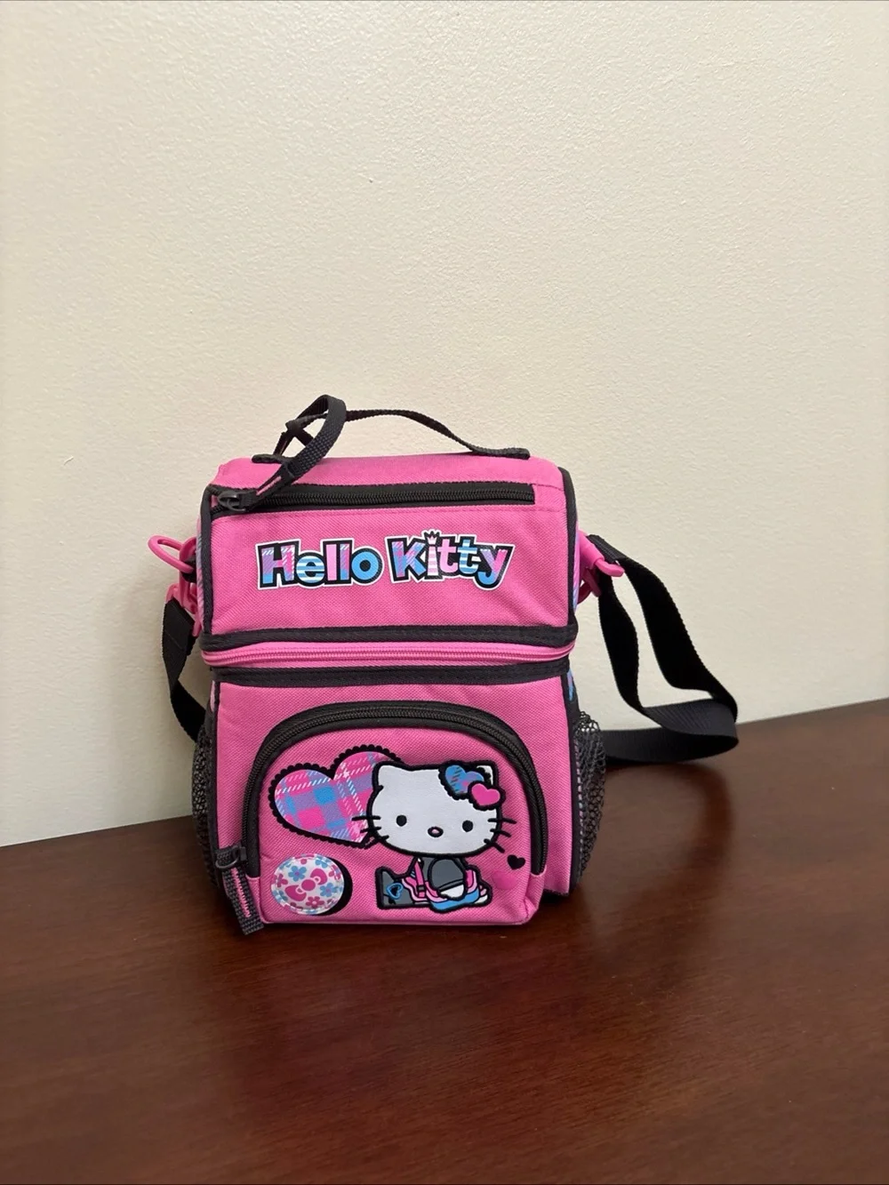 Hello Kitty Lunch Box Insulated Picnic School Pink Blue Plaid